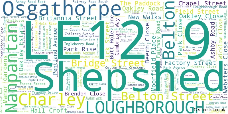 A word cloud for the LE12 9 postcode
